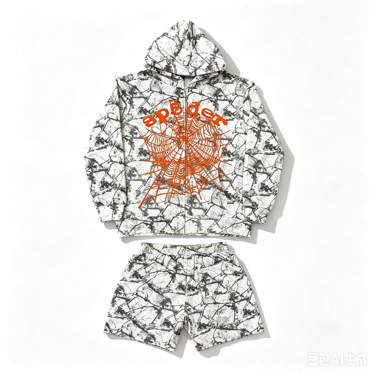 Sp5der White Branch Print Shorts — context
