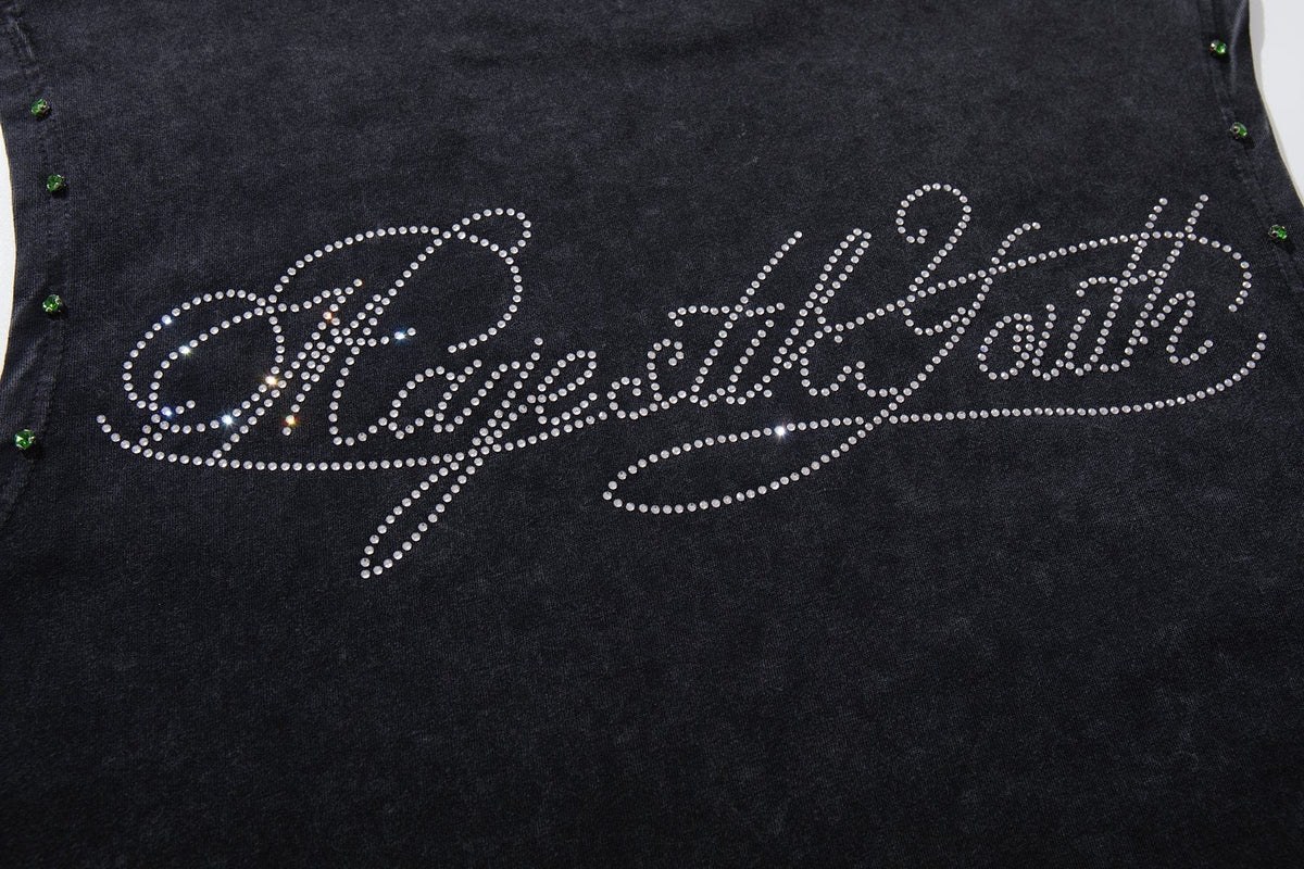 MAJESTIK Rhinestone Graphic Sleeveless T-Shirt — detail